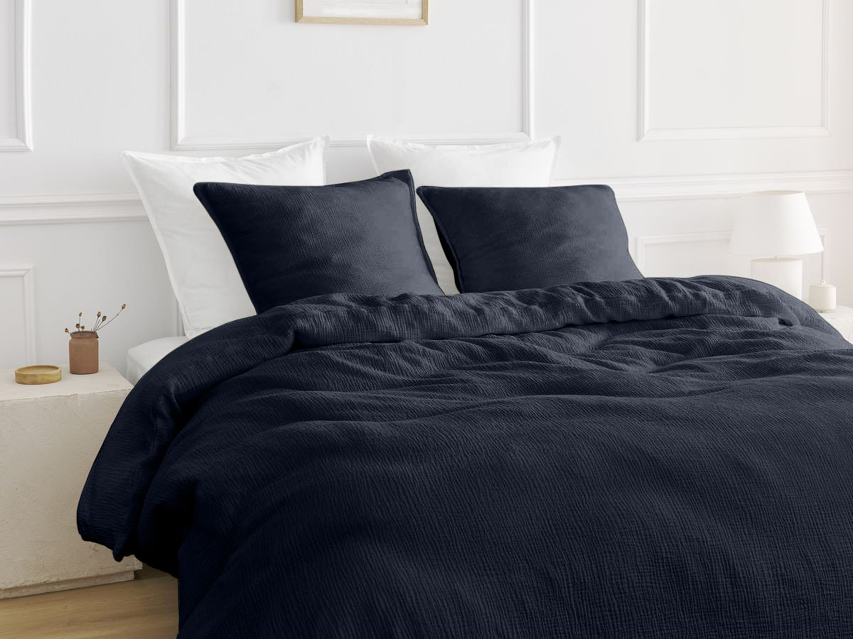 Parure de lit adulte en Gaze de coton HESTIA avec une housse de couette, taies d'oreiller