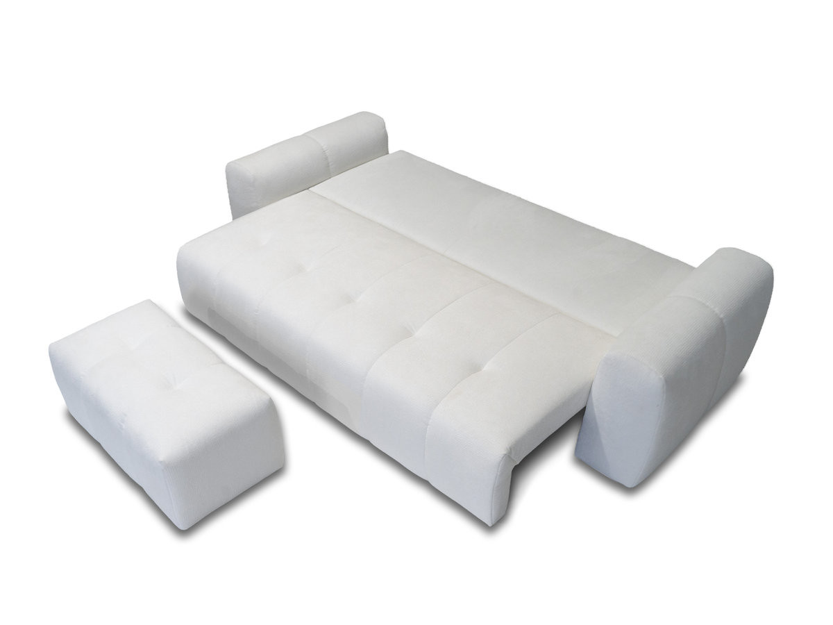 Canapé 3 places convertible ROXELANE chiné avec pouf blanc — vue 5
