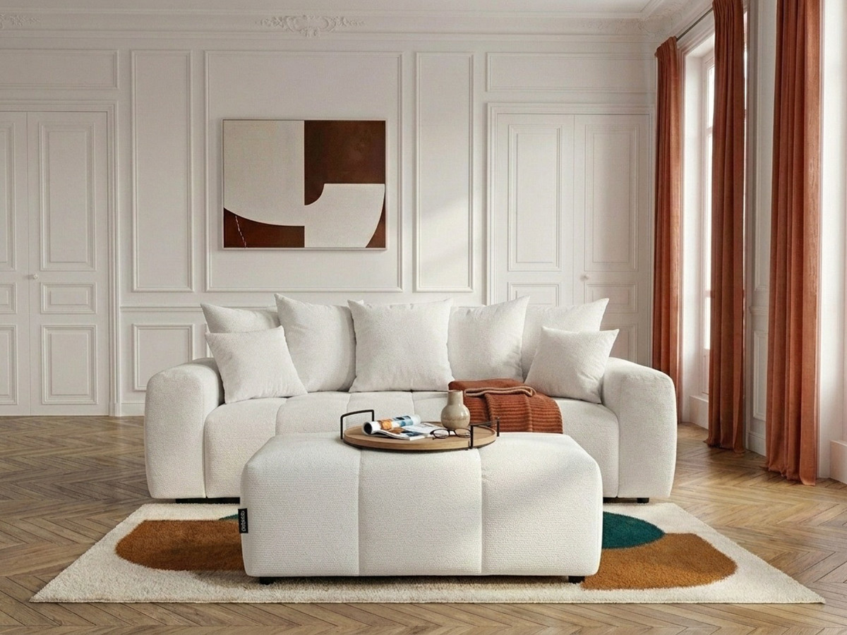 Canapé 3 places convertible ROXELANE chiné avec pouf blanc — vue 4