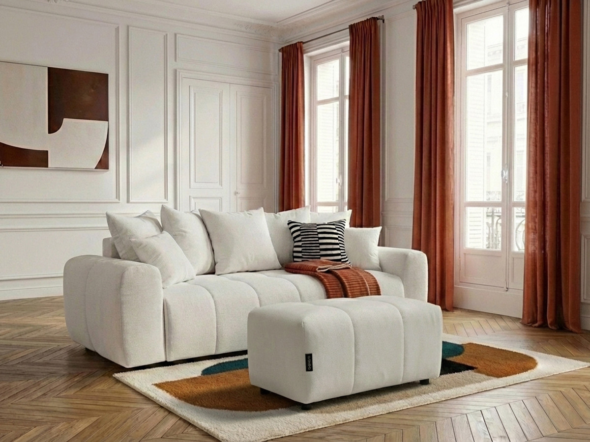 Canapé 3 places convertible ROXELANE tissu chiné avec pouf