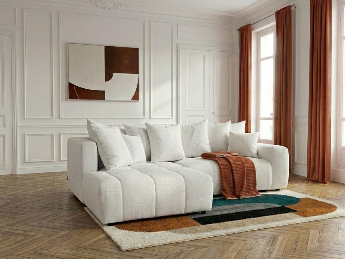 Canapé d'angle L convertible coffre ROXELANE tissu chiné