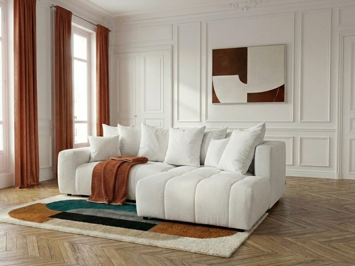 Canapé d'angle L convertible coffre ROXELANE chiné blanc — vue 4