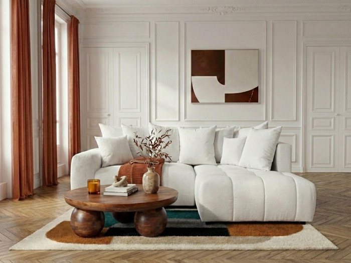 Canapé d'angle L convertible coffre ROXELANE tissu chiné