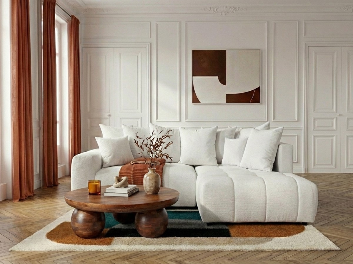 Canapé d'angle L convertible coffre ROXELANE tissu chiné