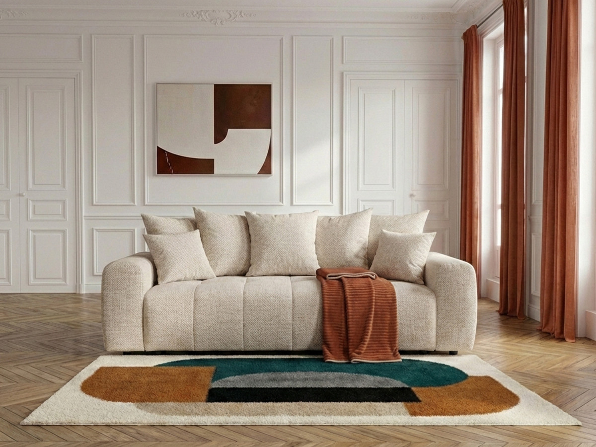 Canapé 3 places convertible ROXELANE chiné beige — vue 4