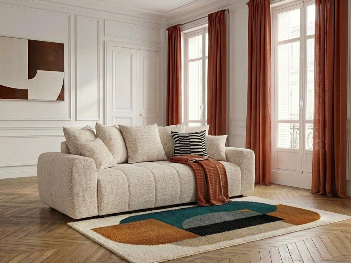 Canapé 3 places convertible ROXELANE chiné beige — vue 5