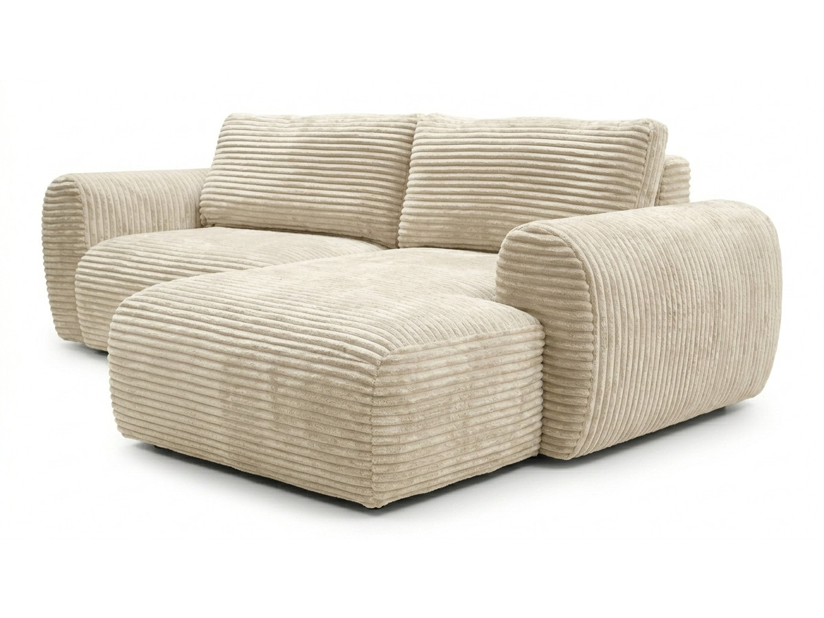 Canapé d'angle compact convertible coffre LUCIEN gros côtelé doux beige — vue 6