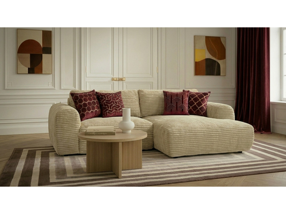 Canapé d'angle compact convertible coffre LUCIEN gros côtelé doux