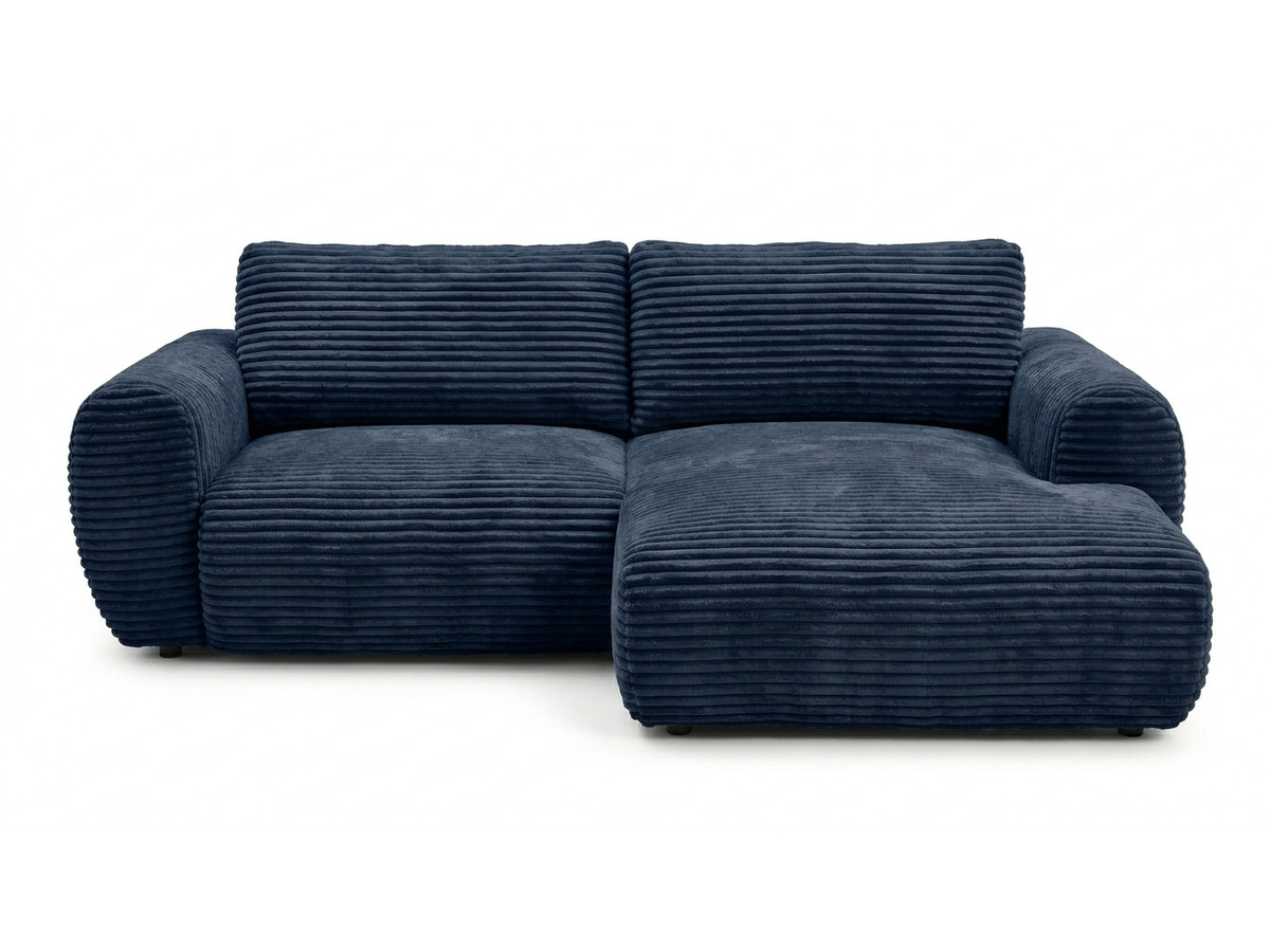 canapé d'angle compact convertible coffre lucien gros côtelé doux de couleur bleu foncé