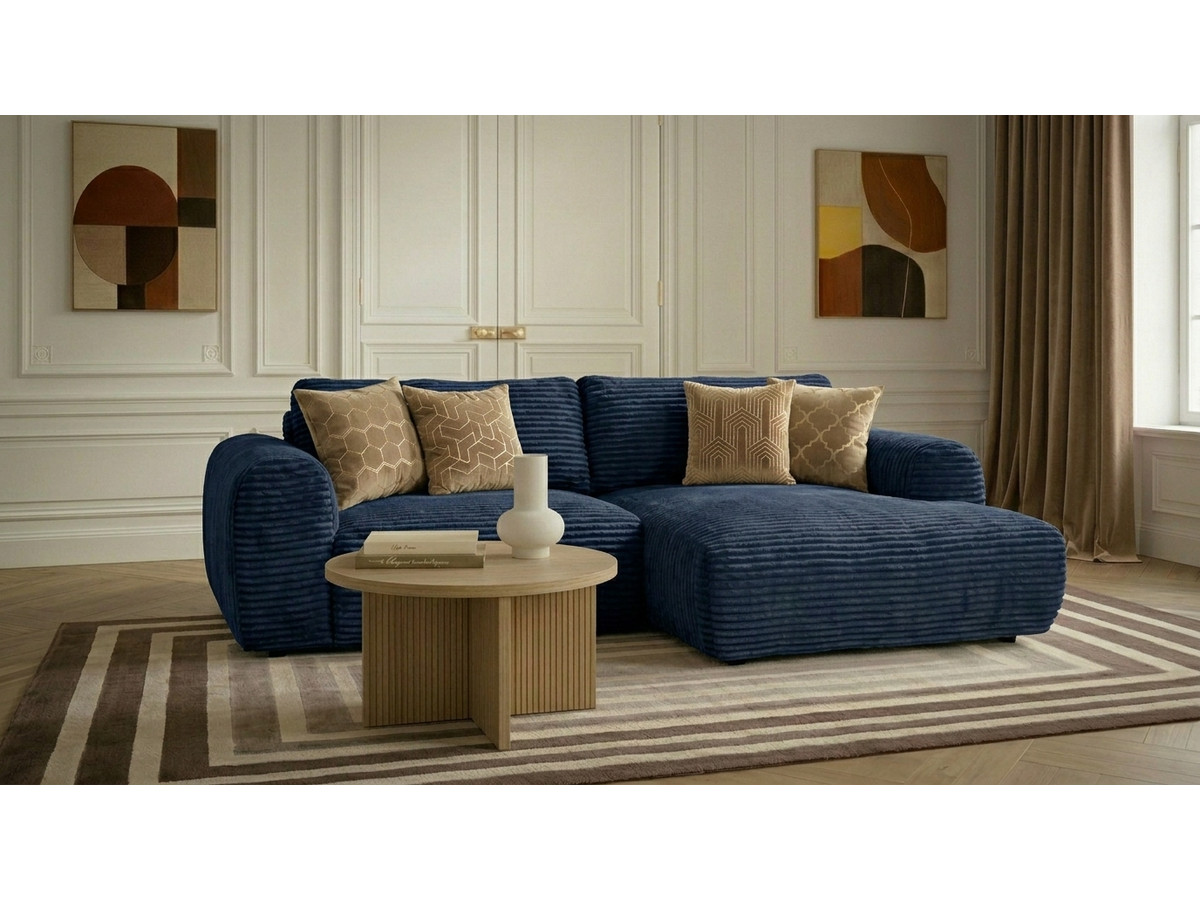 Canapé d'angle compact convertible coffre LUCIEN gros côtelé doux