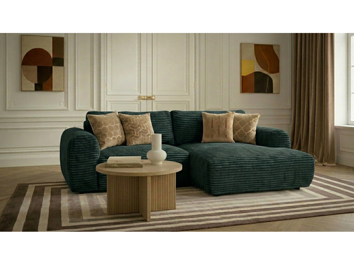 Canapé d'angle compact convertible coffre LUCIEN gros côtelé doux