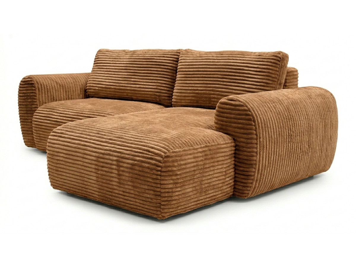 Canapé d'angle compact convertible coffre LUCIEN gros côtelé doux jaune — vue 6