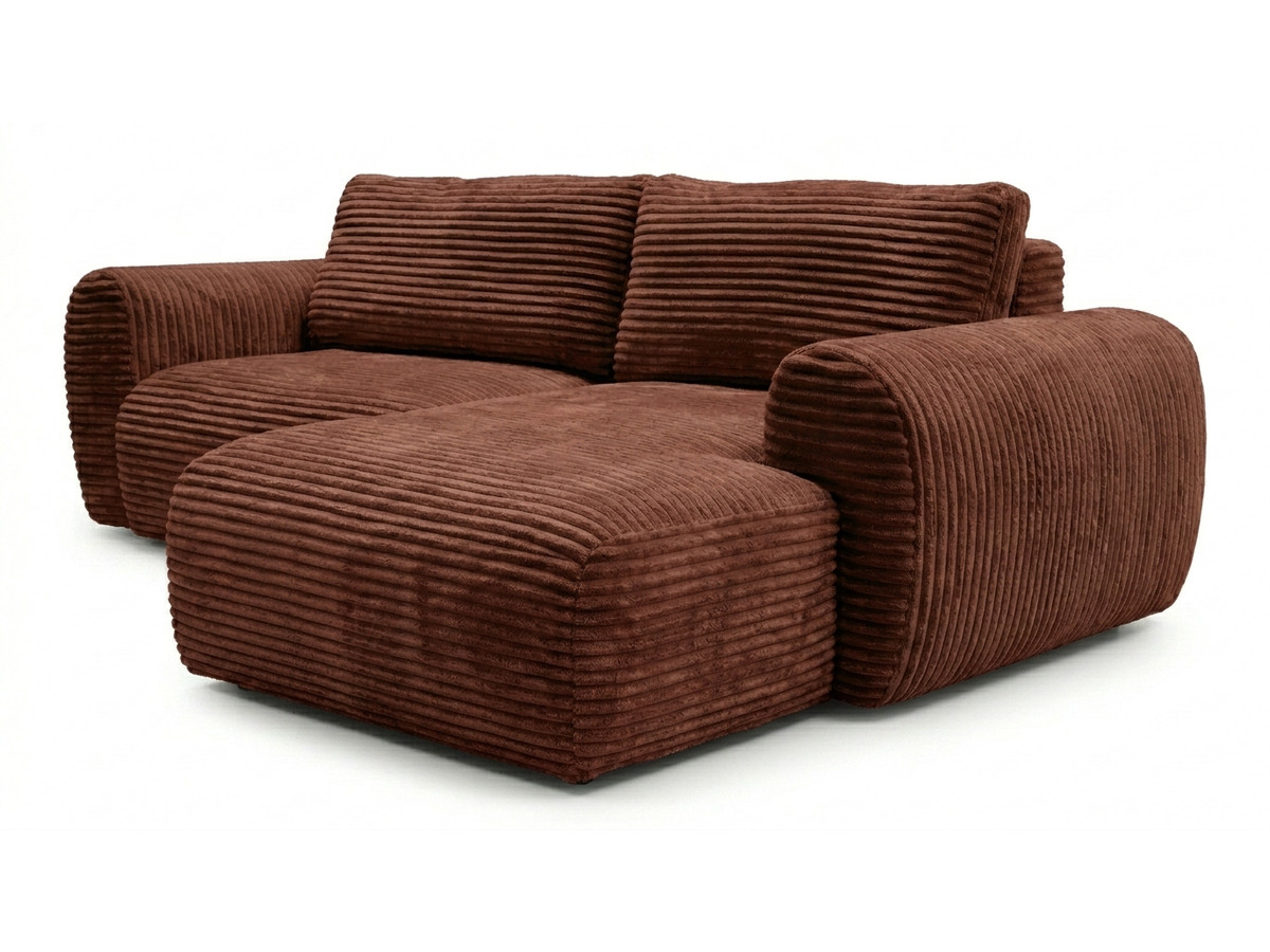 Canapé d'angle compact convertible coffre LUCIEN gros côtelé doux orange — vue 6