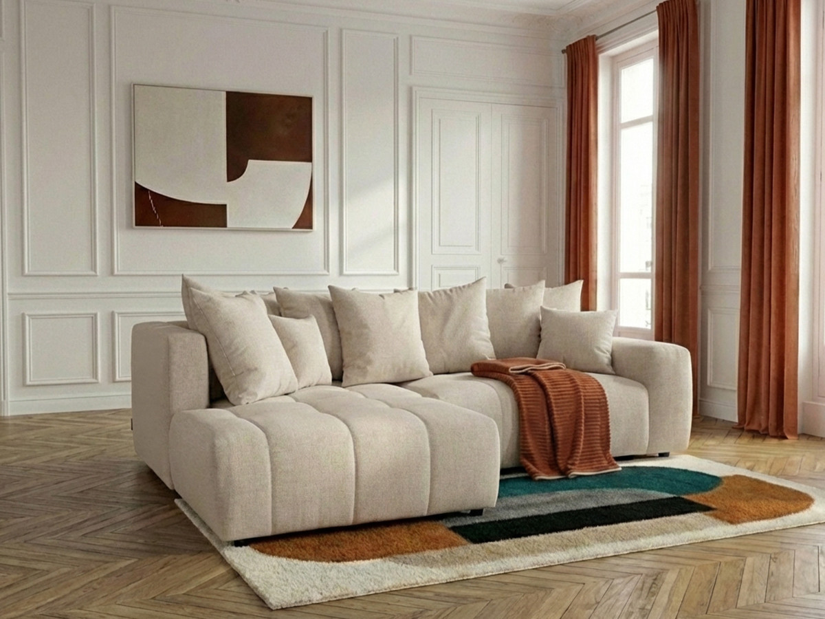 Canapé d'angle L convertible coffre ROXELANE tissu chiné