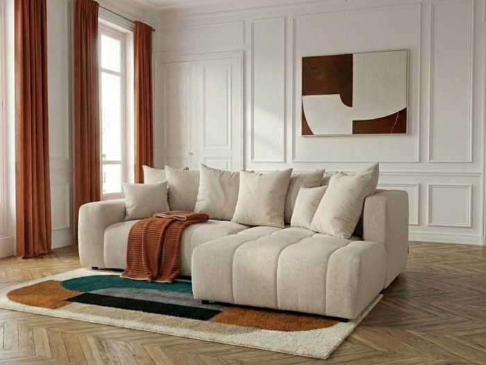 Canapé d'angle L convertible coffre ROXELANE tissu chiné