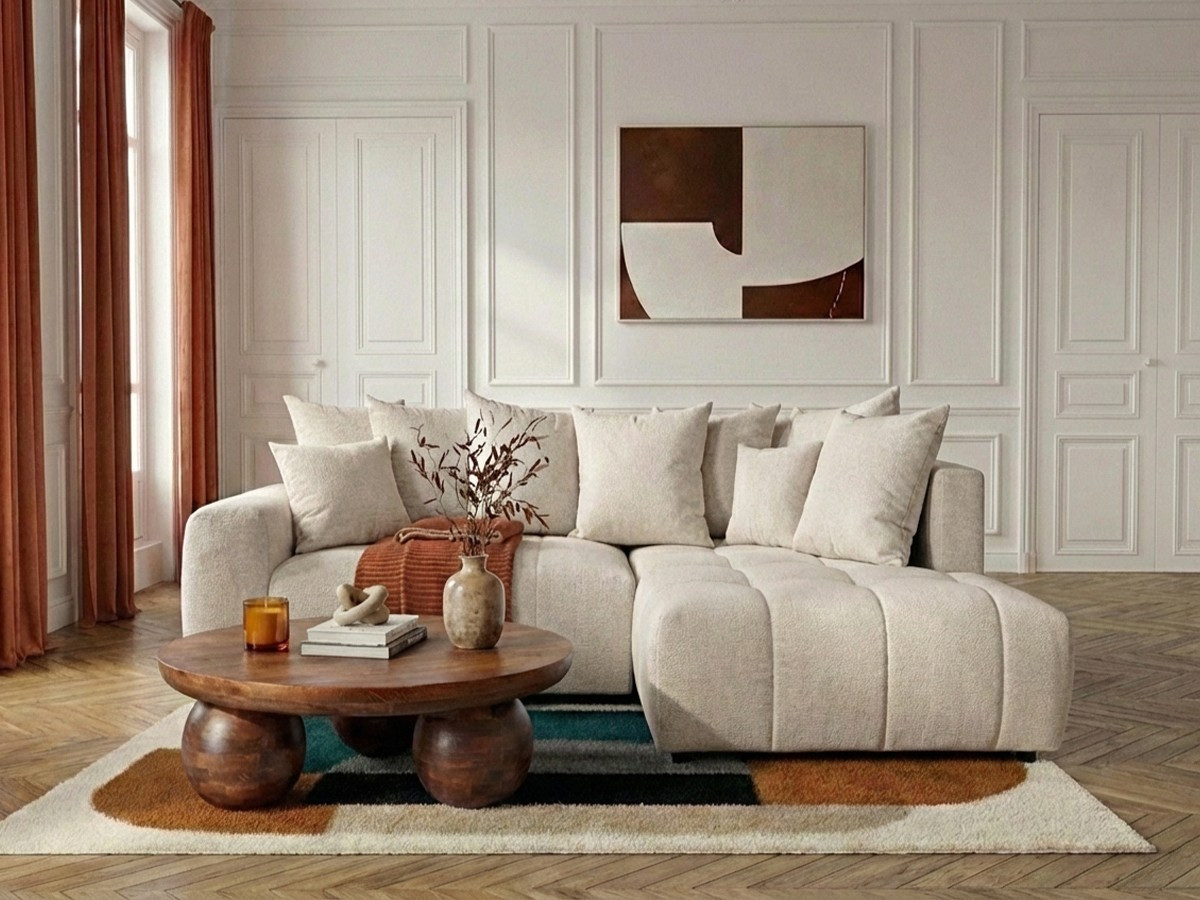 Canapé d'angle L convertible coffre ROXELANE chiné beige — vue 4