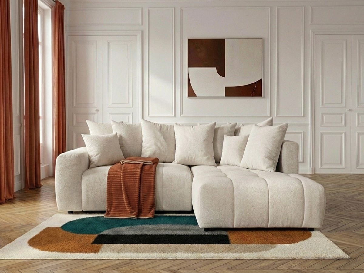 Canapé d'angle L convertible coffre ROXELANE chiné beige — vue 5