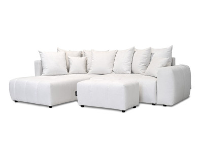 Canapé d'angle L convertible coffre ROXELANE tissu chiné avec pouf