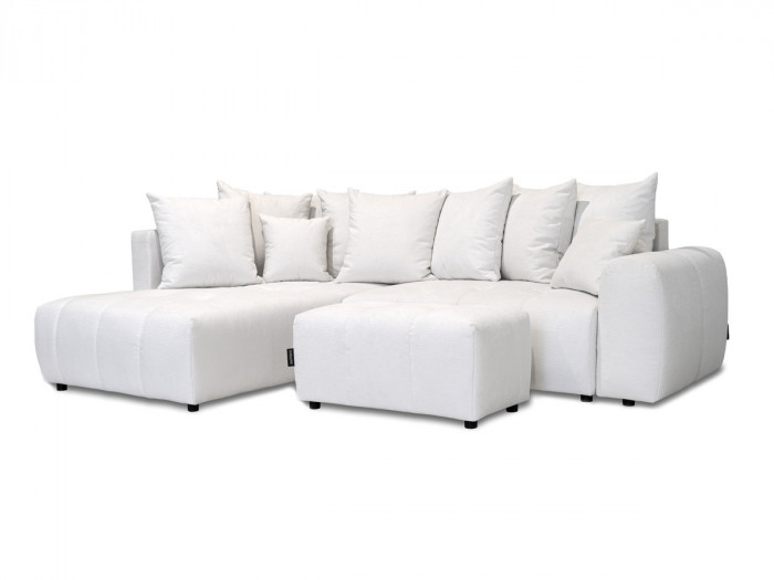 Canapé d'angle L convertible coffre ROXELANE tissu chiné avec pouf