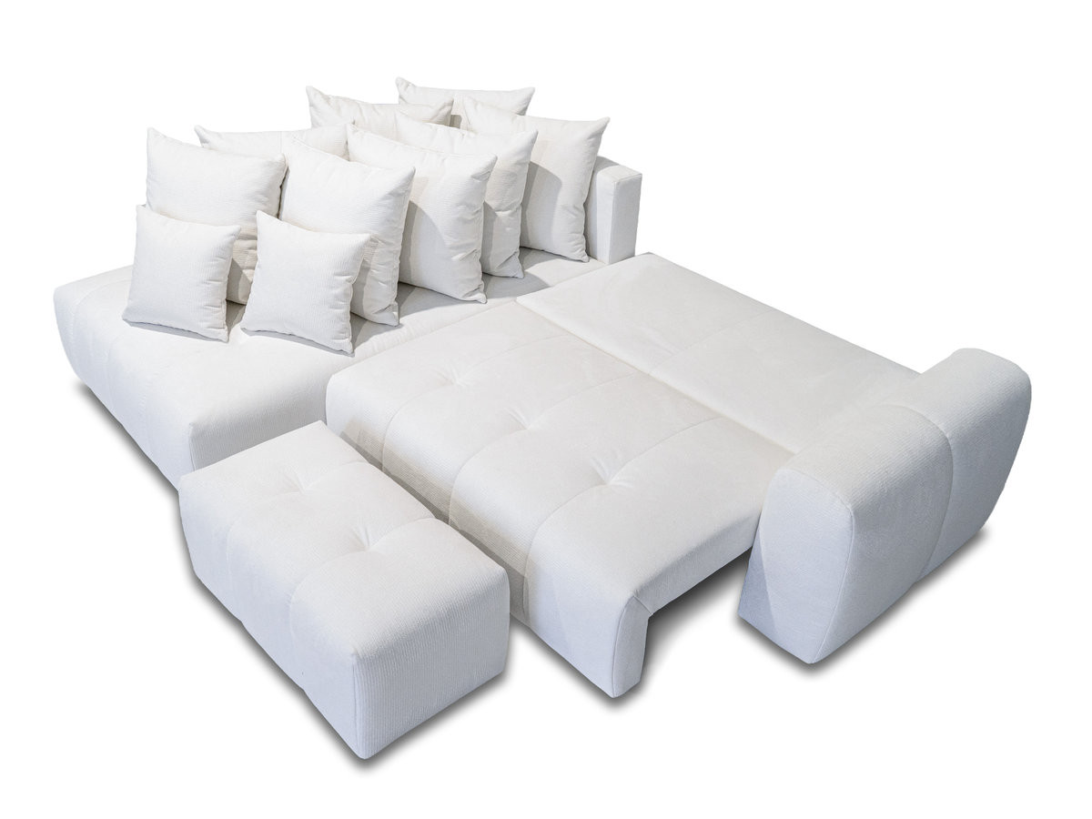 Canapé d'angle L convertible coffre ROXELANE chiné avec pouf blanc — vue 5