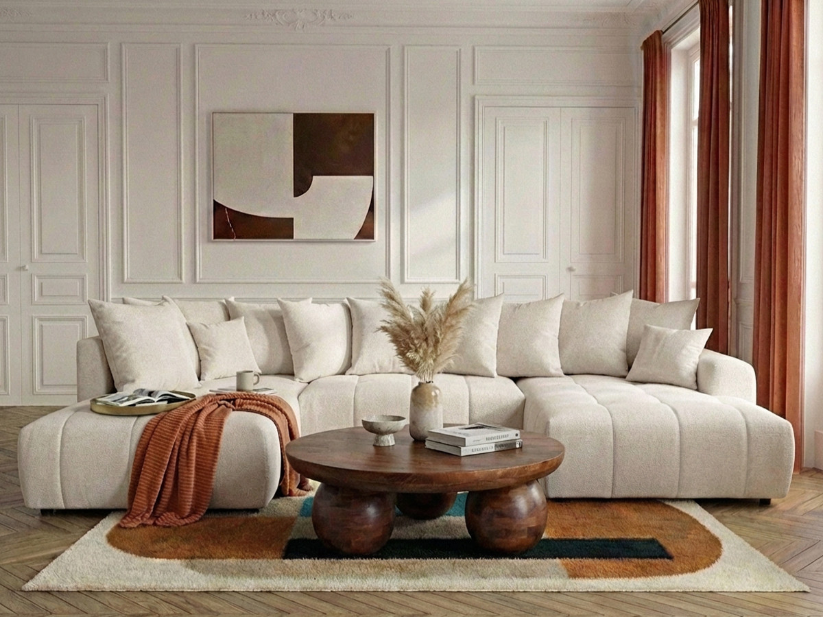 Canapé panoramique convertible ROXELANE chiné beige — vue 4