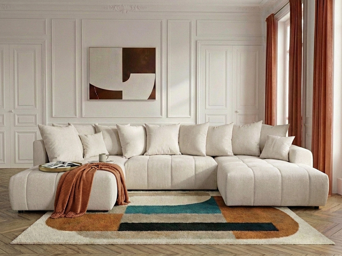 Canapé panoramique convertible ROXELANE chiné beige — vue 5