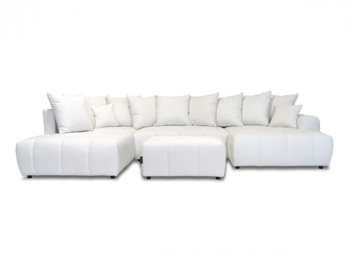 Canapé panoramique convertible ROXELANE tissu chiné avec pouf