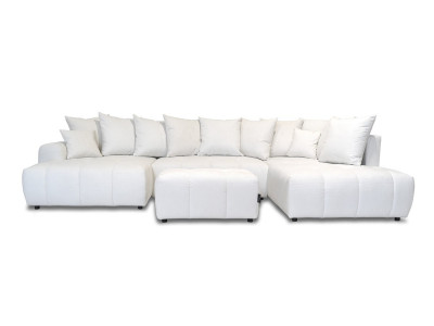 Canapé panoramique convertible ROXELANE tissu chiné avec pouf