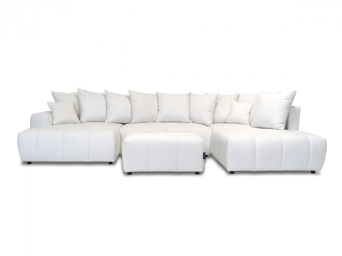 Canapé panoramique convertible ROXELANE tissu chiné avec pouf