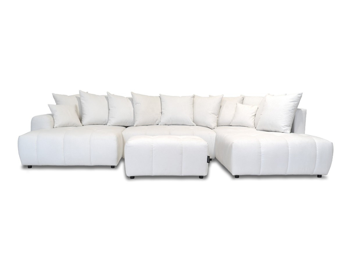 Canapé panoramique convertible ROXELANE chiné avec pouf blanc — vue 3