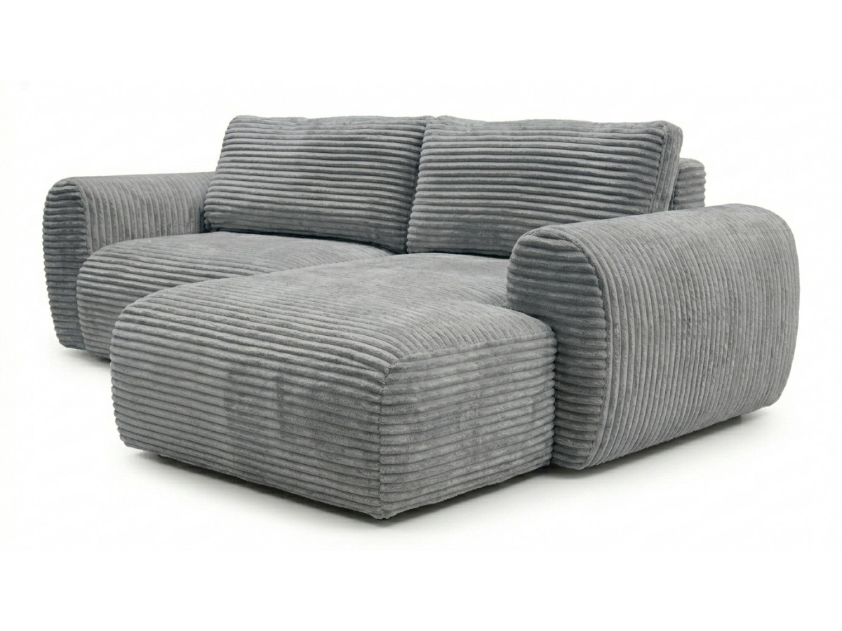Canapé d'angle compact convertible coffre LUCIEN gros côtelé doux gris foncé — vue 5