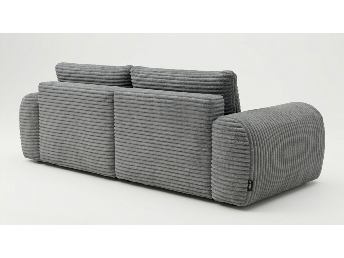 Canapé d'angle compact convertible coffre LUCIEN gros côtelé doux gris foncé — vue 6