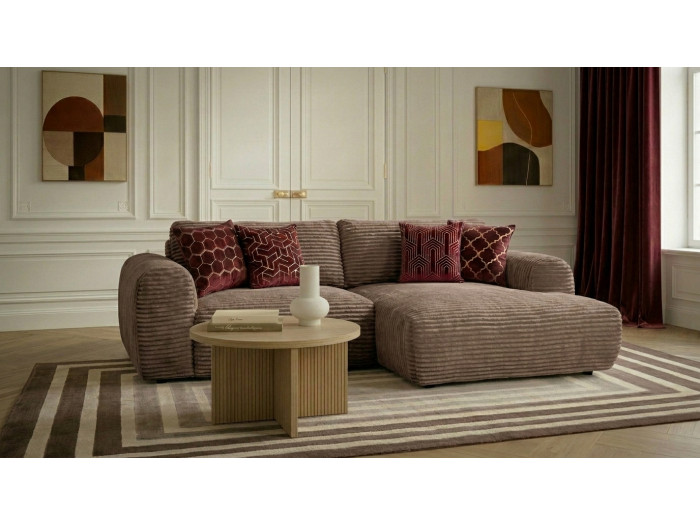 Canapé d'angle compact convertible coffre LUCIEN gros côtelé doux