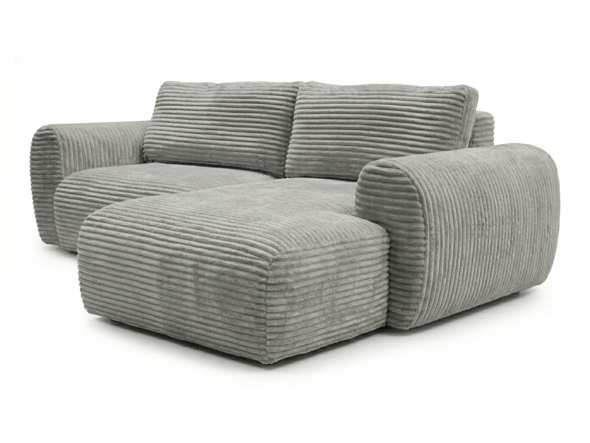 Canapé d'angle compact convertible coffre LUCIEN gros côtelé doux gris clair — vue 6