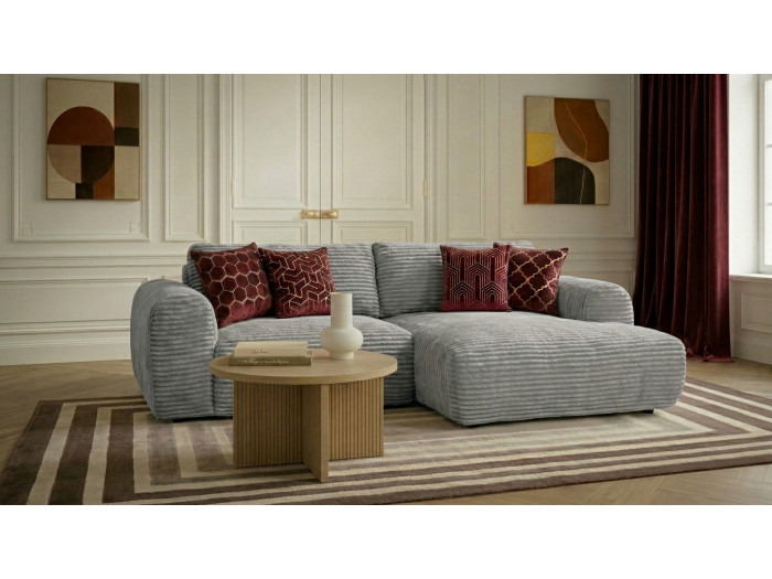 Canapé d'angle convertible coffre compact LUCIEN gros côtelé doux