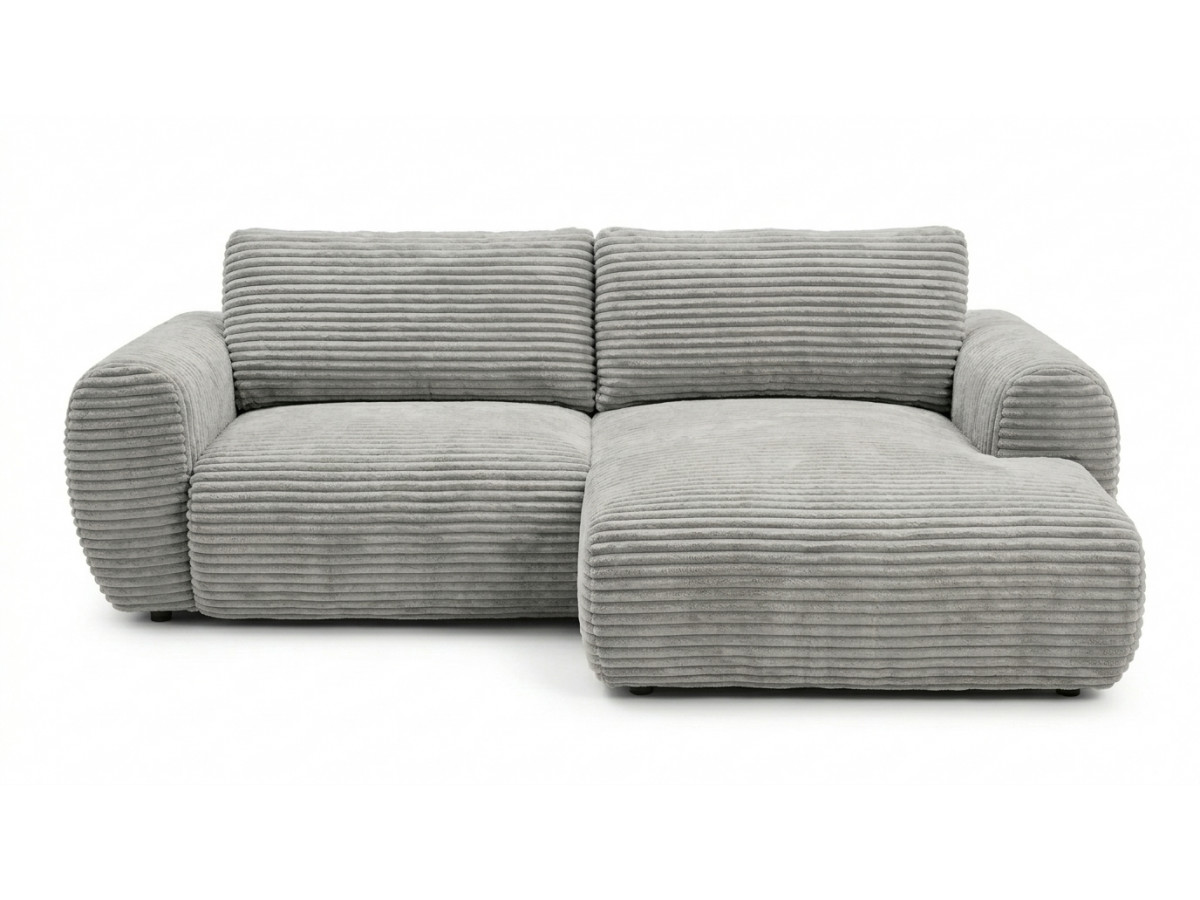 canapé d'angle compact convertible coffre lucien gros côtelé doux de couleur gris clair