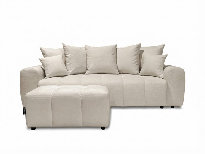 Canapé 3 places convertible ROXELANE tissu chiné avec pouf