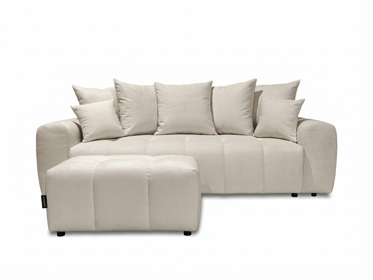 Canapé 3 places convertible ROXELANE chiné avec pouf beige — vue 3