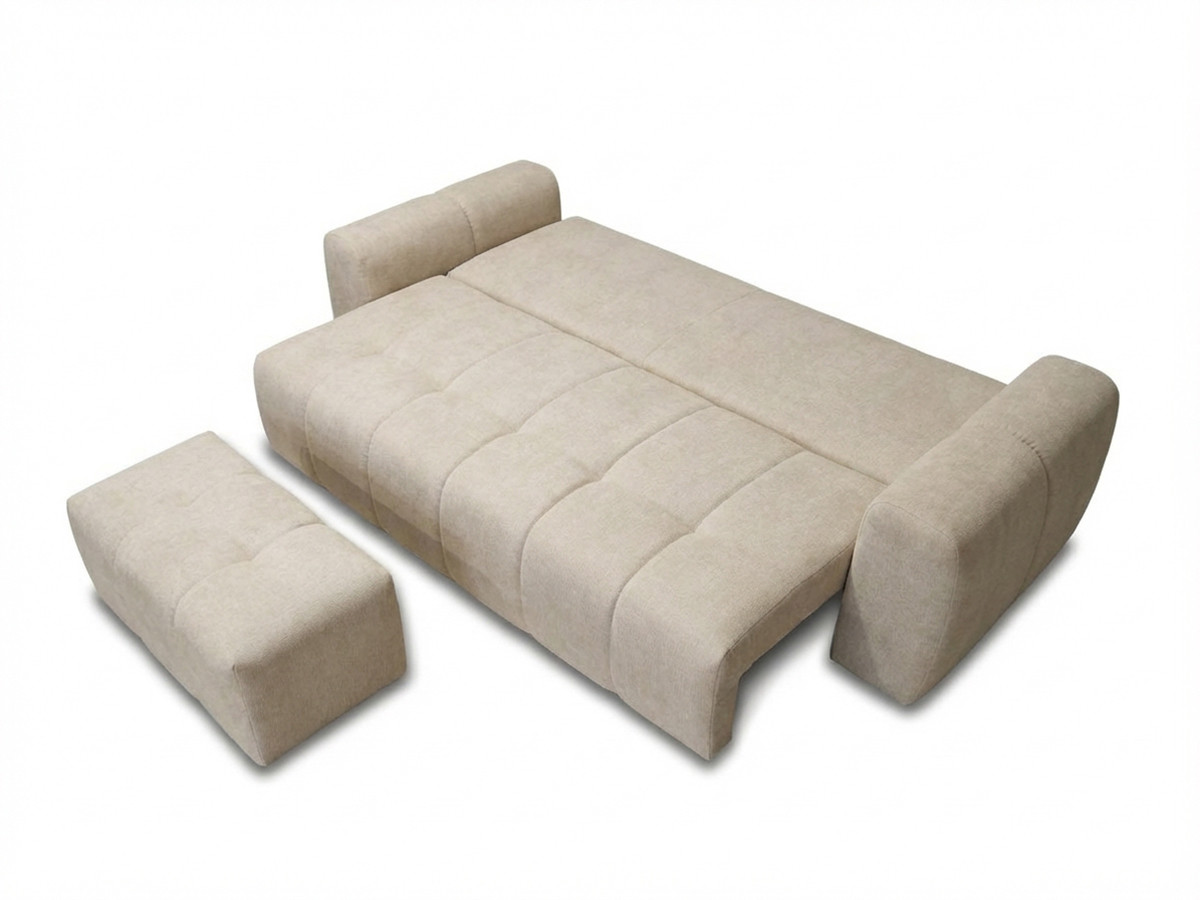 Canapé 3 places convertible ROXELANE chiné avec pouf beige — vue 5