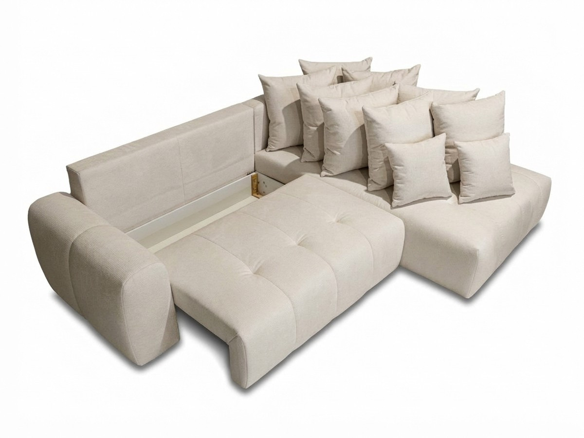 L-vormige slaapbank ROXELANE met opbergruimte in gemêleerde stof