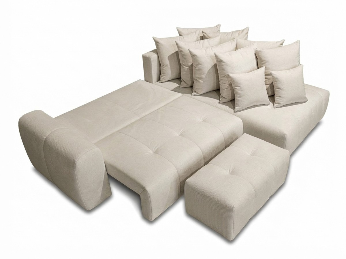 Canapé d'angle L convertible coffre ROXELANE chiné avec pouf beige — vue 5