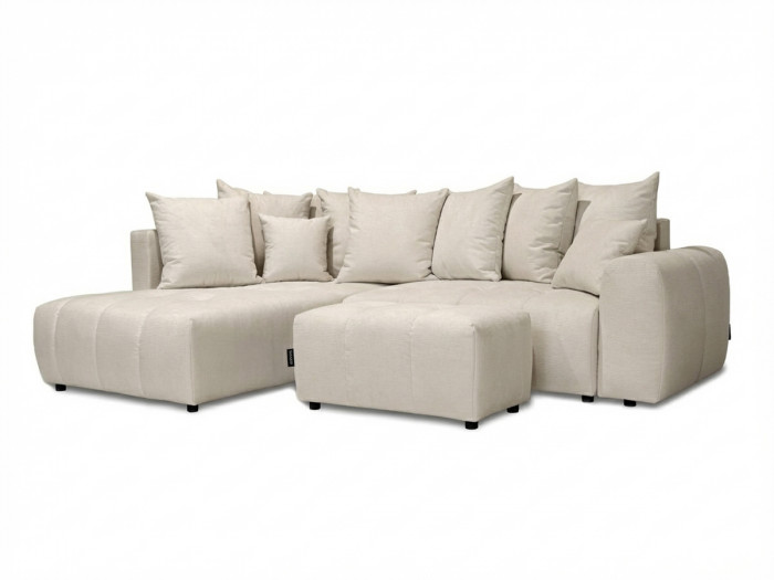 Canapé d'angle L convertible coffre ROXELANE tissu chiné avec pouf