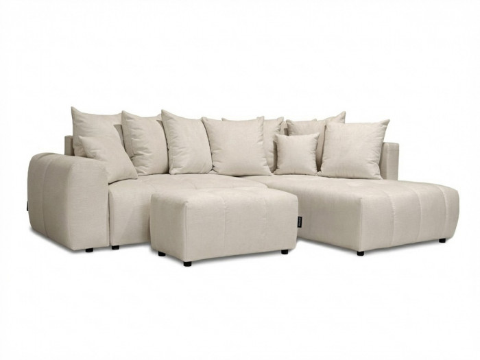 Canapé d'angle L convertible coffre ROXELANE tissu chiné avec pouf