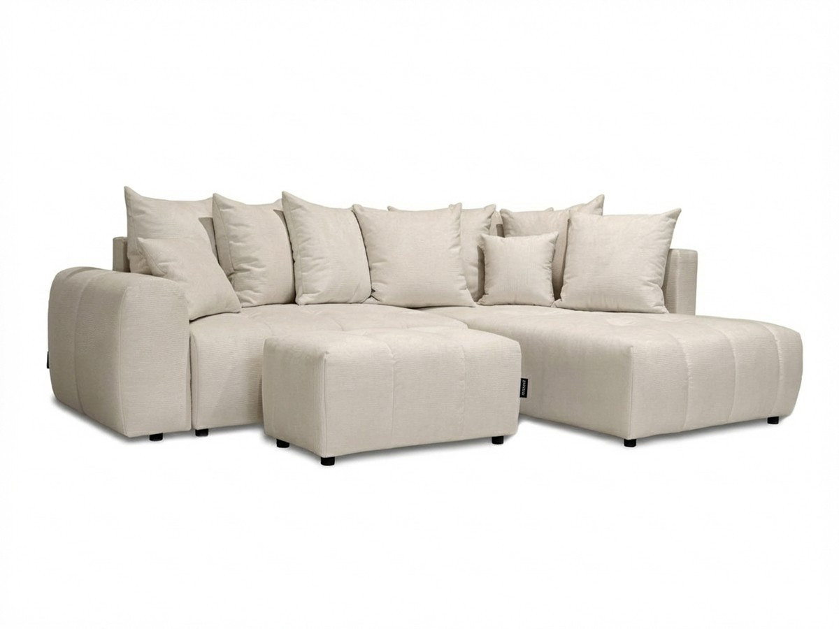 Canapé d'angle L convertible coffre ROXELANE chiné avec pouf beige — vue 3