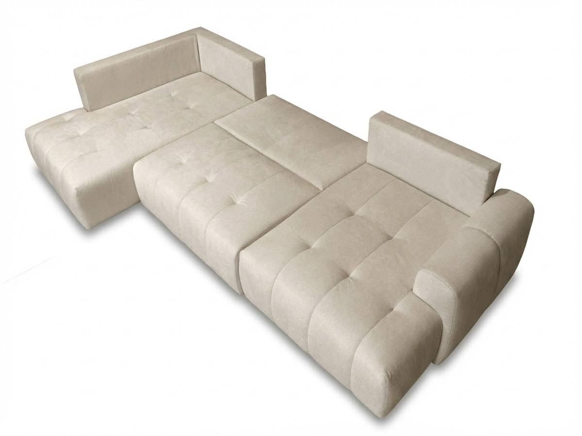 Canapé panoramique convertible ROXELANE chiné avec pouf beige — vue 6
