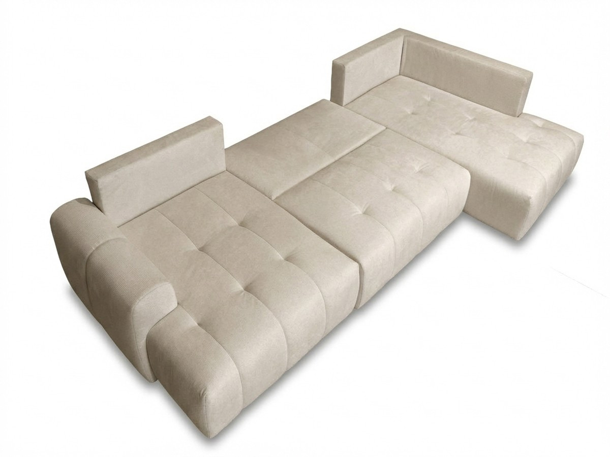 Canapé panoramique convertible ROXELANE tissu chiné avec pouf