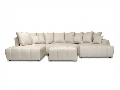 Canapé panoramique convertible ROXELANE tissu chiné avec pouf