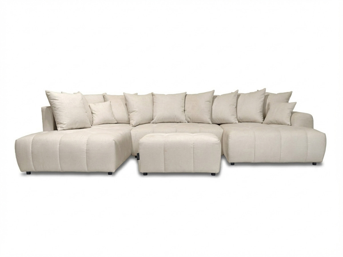 Canapé panoramique convertible ROXELANE chiné avec pouf beige — vue 3