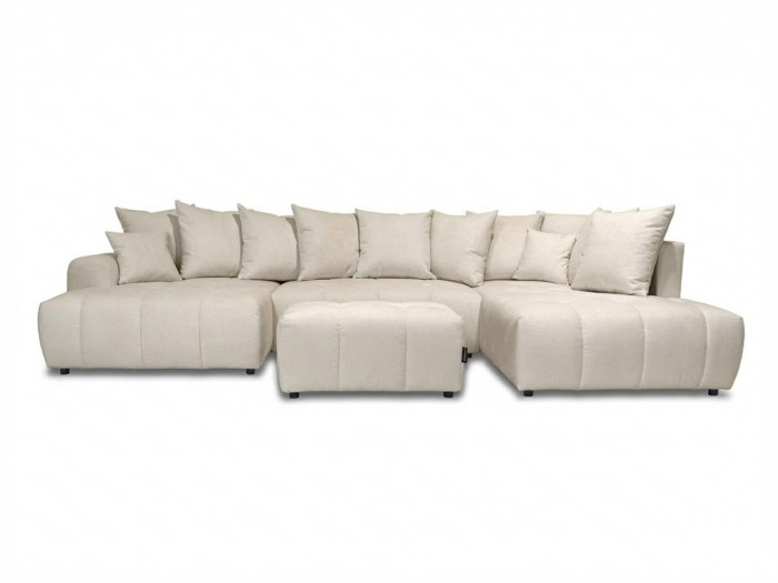 Canapé panoramique convertible ROXELANE tissu chiné avec pouf