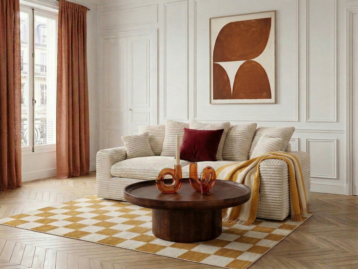 Canapé droit fixe 3 places NEVADA gros côtelé doux